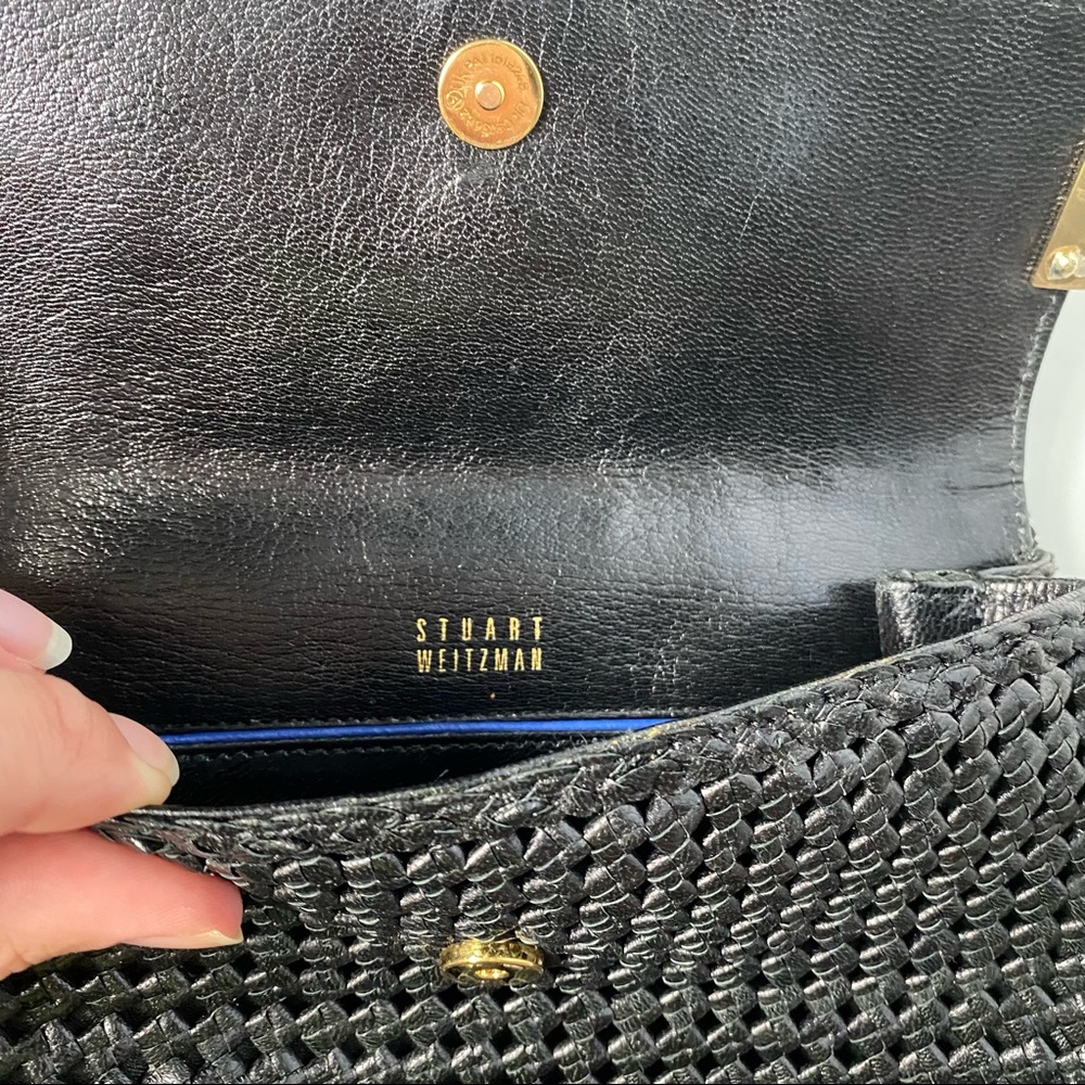Stuart Weitzman Black Leather Woven Clutch - Picture 7 of 9
